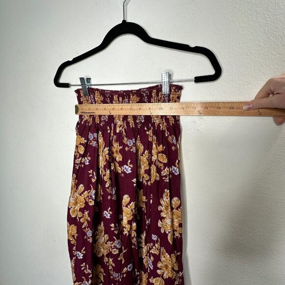 Natural Life Meadow Maroon Gold Tan Floral Smocked Waist Midi Skirt XS / S - Picture 6 of 13